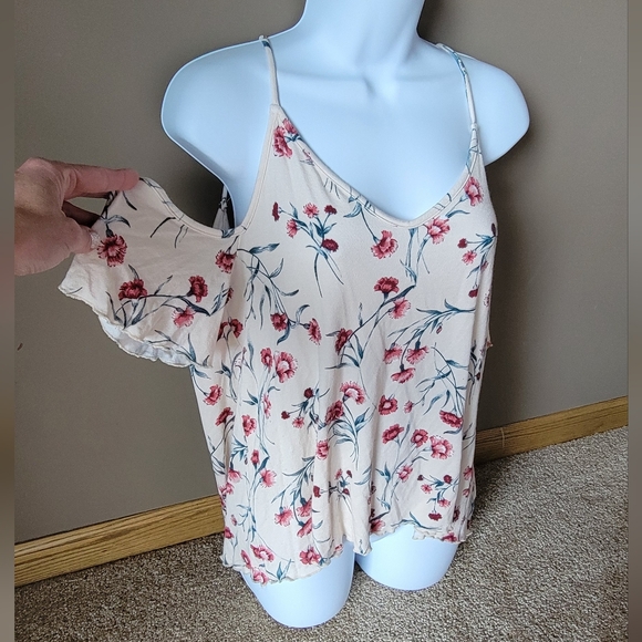 American Eagle Peek-a-Boo Short Sleeved Floral Blouse Size Large - Picture 1 of 6